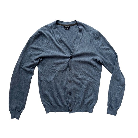 Massimo Dutti Extra Fine Knit Cashmere Blend Cardigan Sweater Grey ( M )